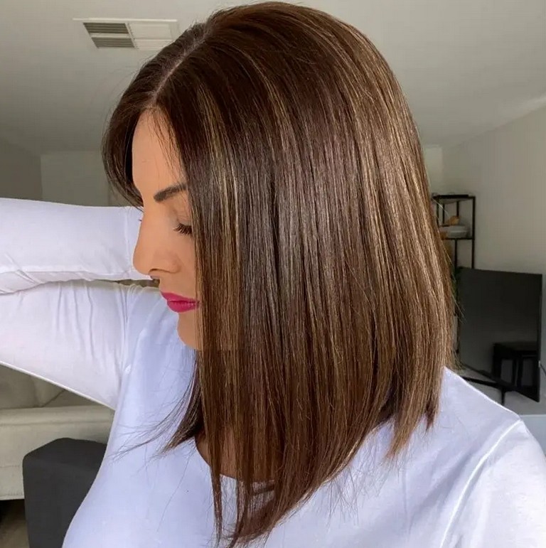 Ombre Dark Caramel Brown Highlights 100%  Human Hair 13x4 Lace Front Wig