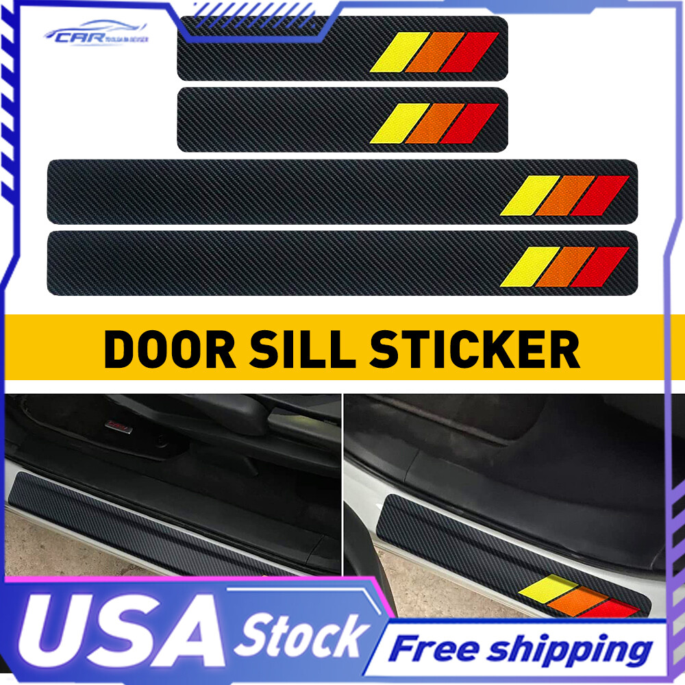 4PCS Waterproof fiber Carbon PU leather Door sill for most toyota vehicles