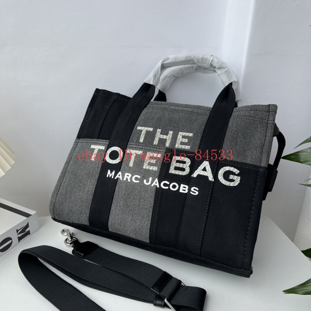 MARC JACOBS Tote Bag Medium Shoulder Bag Black Denim Women's Handbag NEW