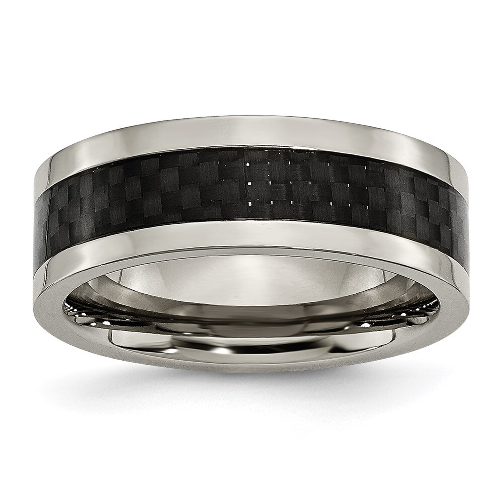 Titanium Polished with Black Carbon Fiber Inlay 8mm Band Ring Size 7