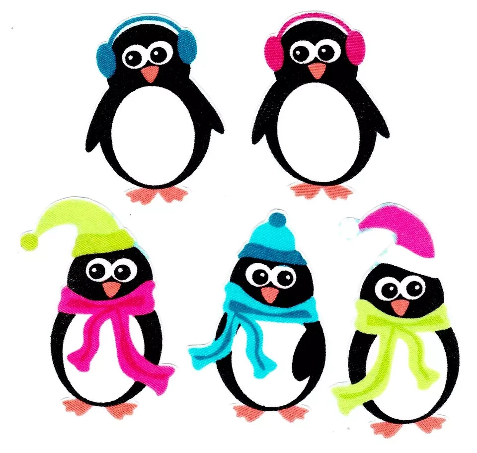 penguin set heat transfer iron on not embroidered  2.5 inch 5pc USA
