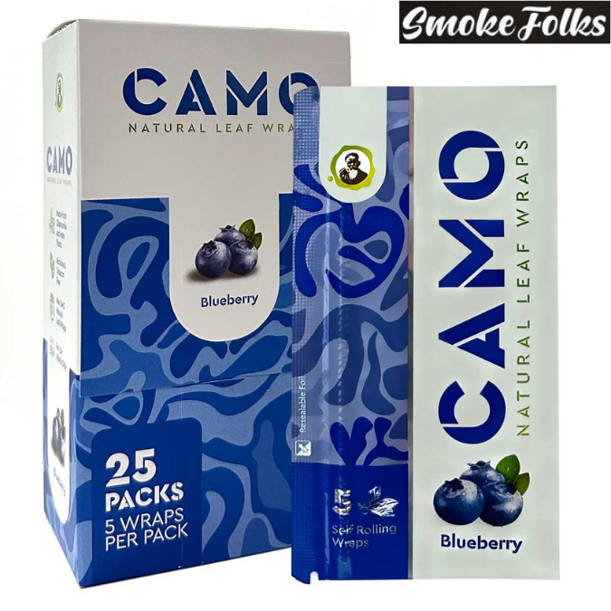 Camo Self-Rolling Natural Leaf Wraps 125mm Blueberry Flavor Full Box