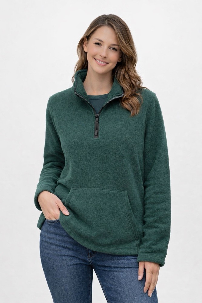 PINK Victoria's Secret Green 1/4 Zip Sweatshirt Mock Neck Pockets Women's Size L