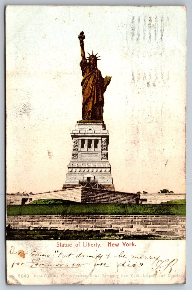 Statue of Liberty Water-Level View NYC Vintage 1906 Postcard UDB AB2