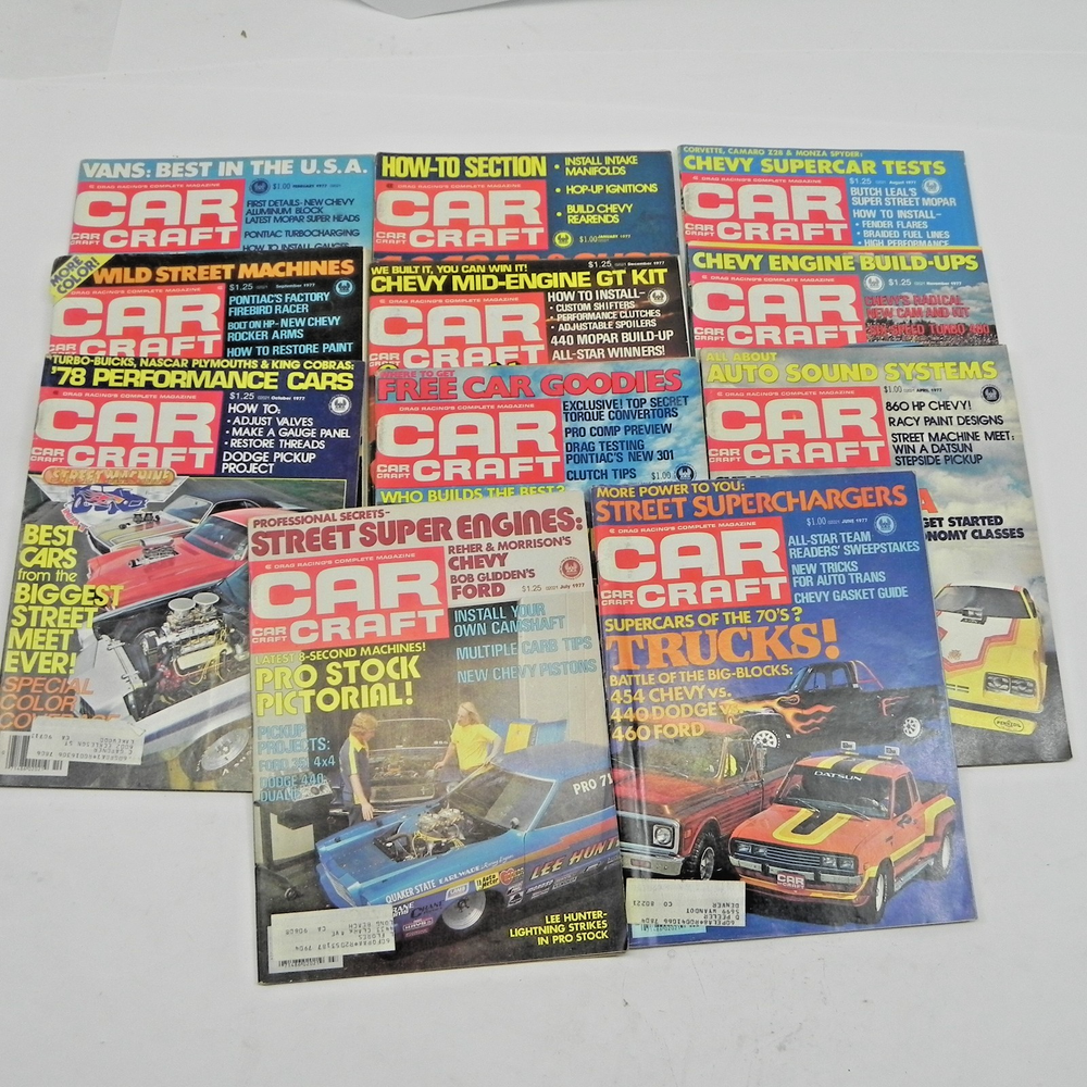 1977 CAR CRAFT MAGAZINE LOT OF 11 ISSUES HOT RODS DRAG RACING PERFORMANCE CARS