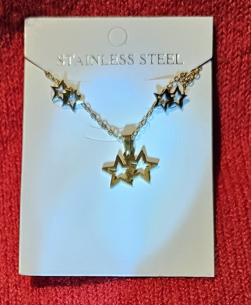 Gold Plated Stainless Steel Heart Pendant Necklace and Earrings Set