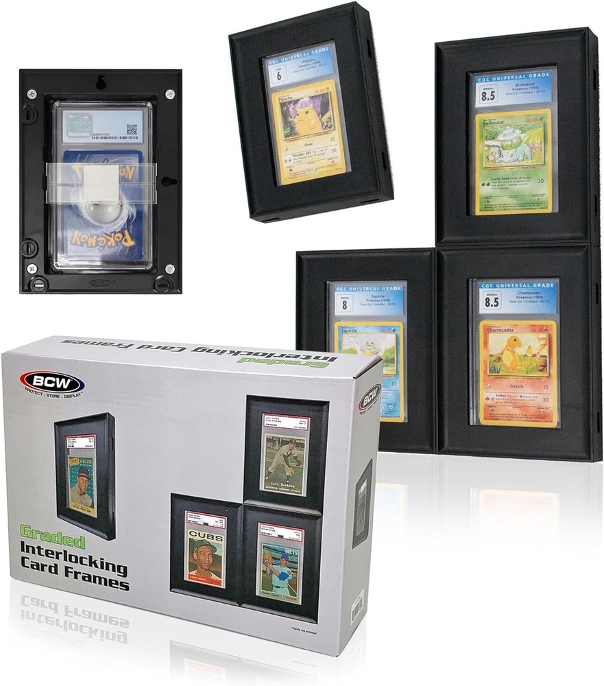 Versatile Black Interlocking Card Frames for Trading and Gaming Collectibles
