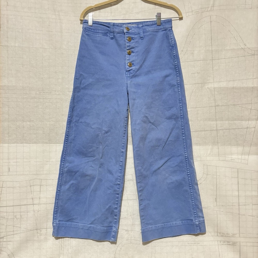 Madewell Pants Womens 27 Fountain Blue Emmett Wide Leg Cropped Button Front Jean