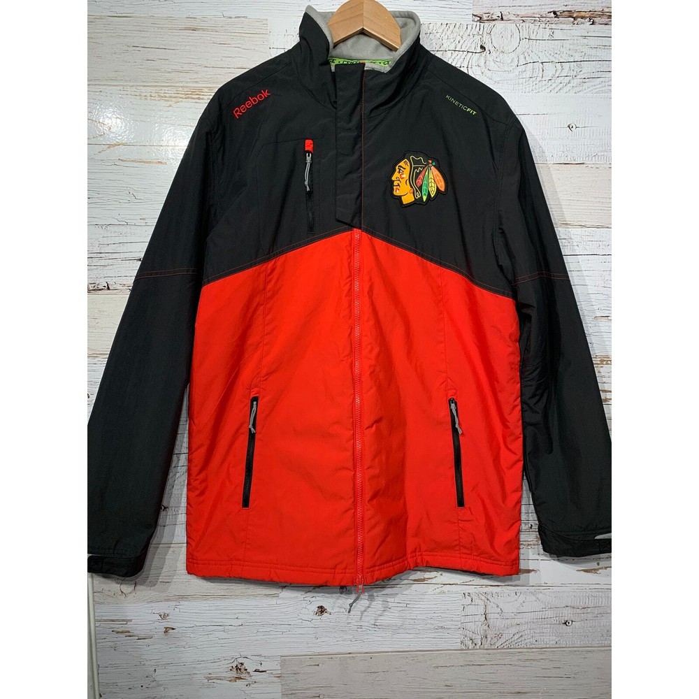 Chicago Blackhawks Jacket Puffer Men's Medium Reebok Center Ice Quilt Lined NHL