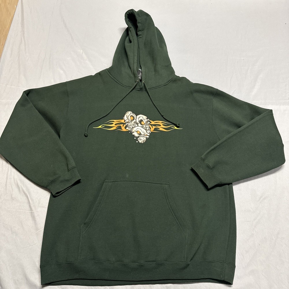 Vintage Y2K Oversized Green Skull Hoodie Heavyweight Two-Sided Large