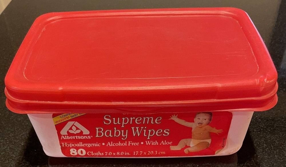 VNTG Supreme Baby Wipes Plastic Container Red Lid Empty Compare To Huggies