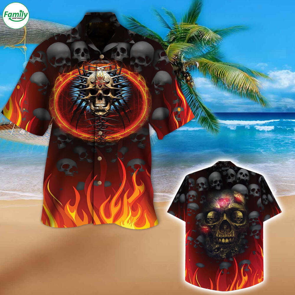 Skull Fire and Bones 3D All-Over Printed Hawaiian Shirt for Men and Women