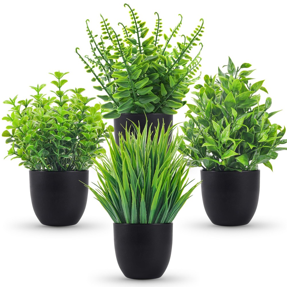 4 Pack Fake Plants Artificial Small Faux Bathroom Home Kitchen Office Desk Decor