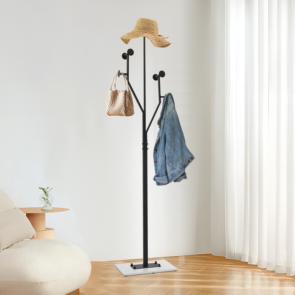 Heavy Duty Freestanding Coat Rack with Marble Base for Corner Storage