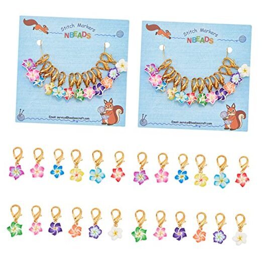 24 Pcs Flower Stitch Markers, Alloy Crochet Stitch Marker Charms Polymer Clay