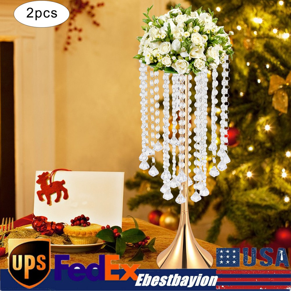 2 Pcs Crystal Flower Vase Stand Wedding Centerpieces Metal Flowers Rack Holder