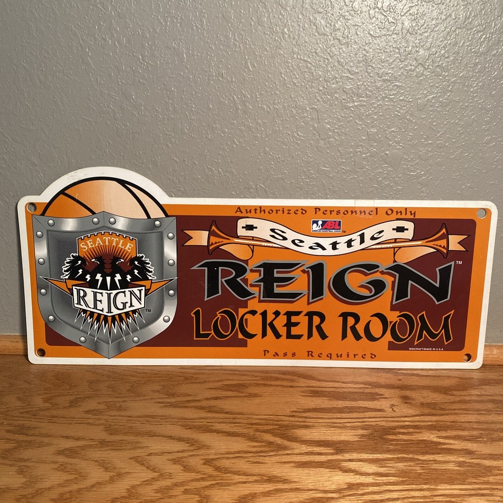 VINTAGE ABL SEATTLE REIGN WONEN’S BASKETBALL TEAM LOCKER ROOM SIGN WALL MOUNT