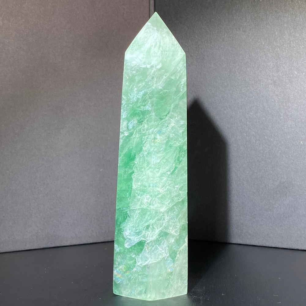 Natural Fluorite Crystal Obelisk Quartz Tower Healing Wand Point 422g