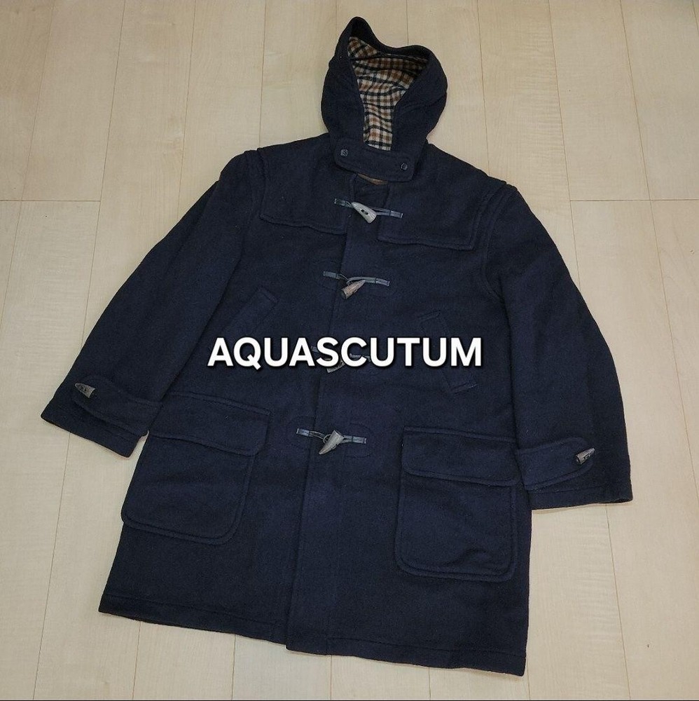 Aquascutum Duffle Coat Navy Wool Authentic Men's Long Coat Used