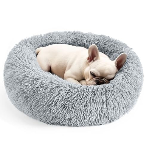 Hoewina 20x20in Plush Light Grey Pet Bed for Dogs & Cats