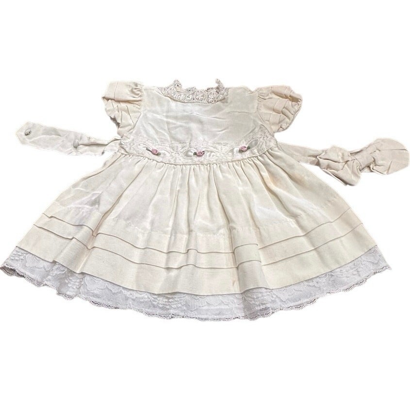 Vintage Elissa Craig Baby Dress 2T Lace Puff Sleeve Christening Special Occasion