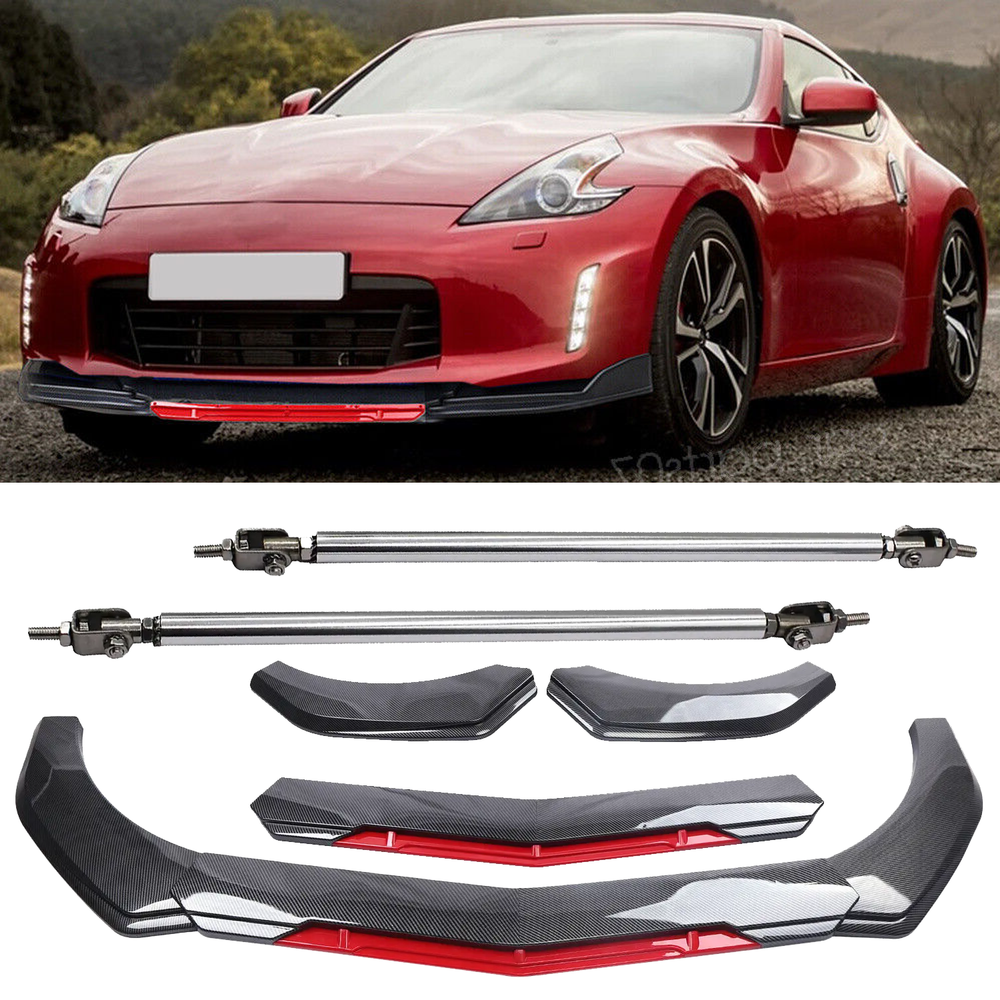 Hyundai Veloster Carbon Fiber Front Bumper Lip Spoiler with Strut Rods