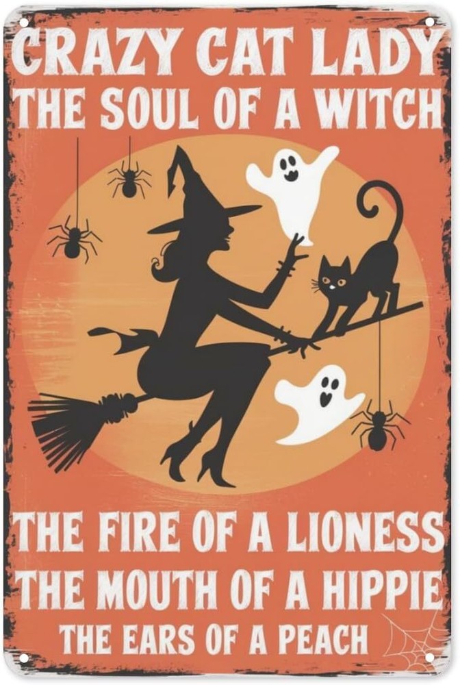 Empowered Cat Lady Tin Sign 8X12IN Gothic Metal Wall Art for Witchy Apartment, B
