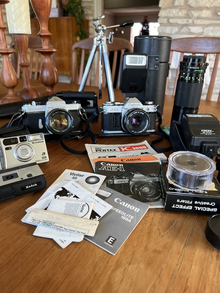 Canon AE-1 Program Camera  Pentax Lens Accessories Attachments Bundle - LOT