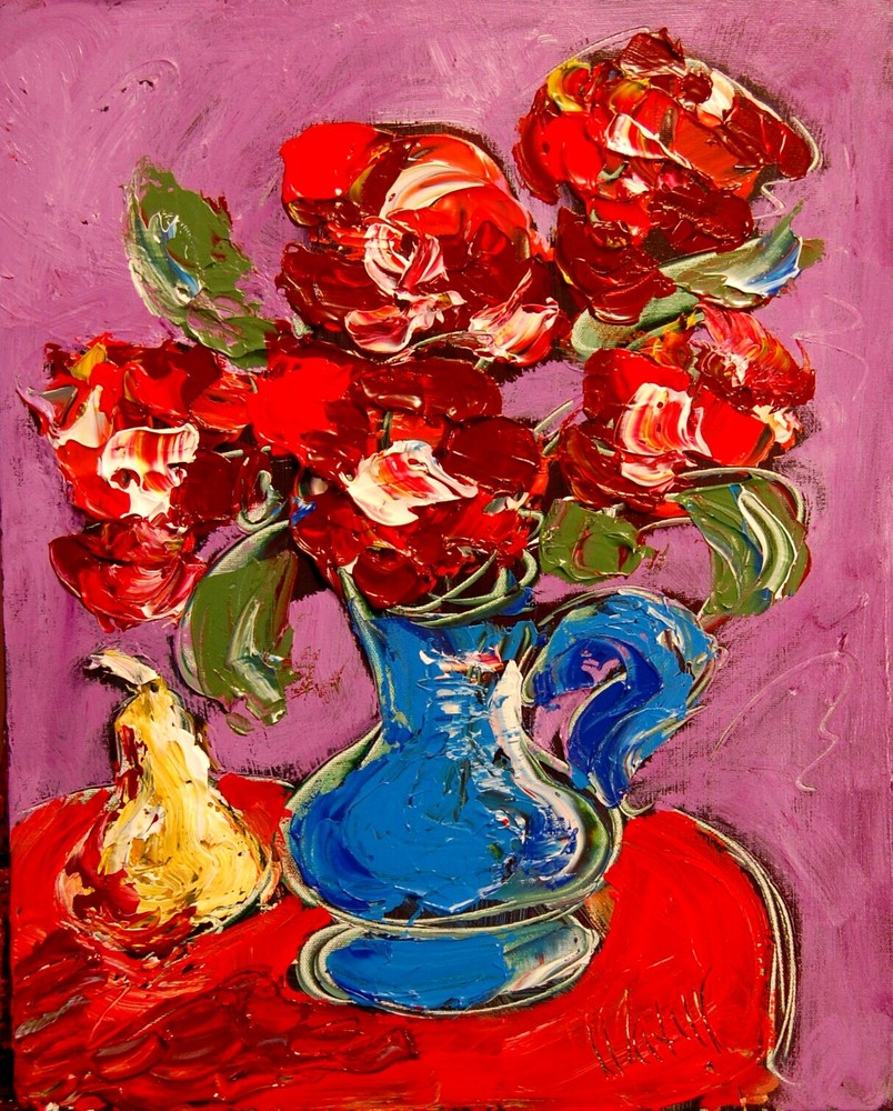 GORGEOUS FLOWERS VASE- ORIGINAL OIL PAINTING ABSTRACT MODERN ART g3fbt