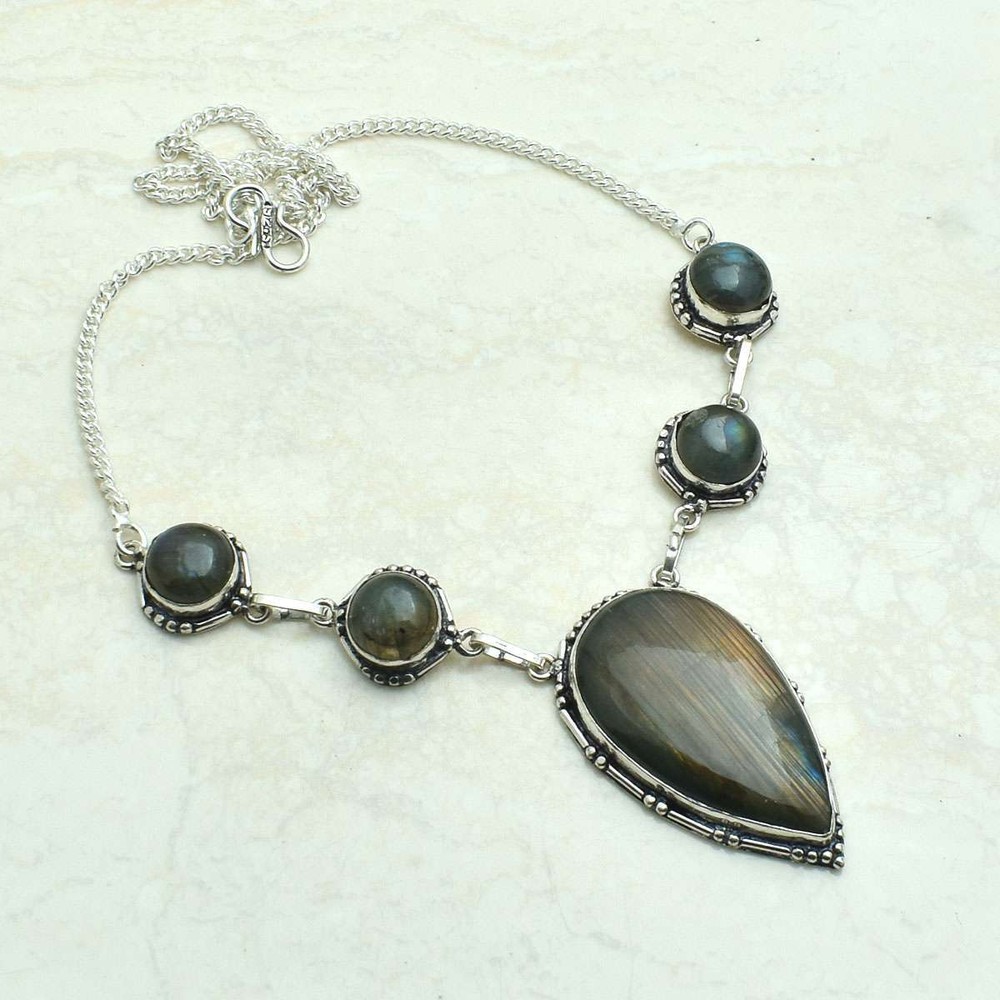 Labradorite Gemstone Ethnic Handmade Necklace Jewelry 31 Gms AN 58643