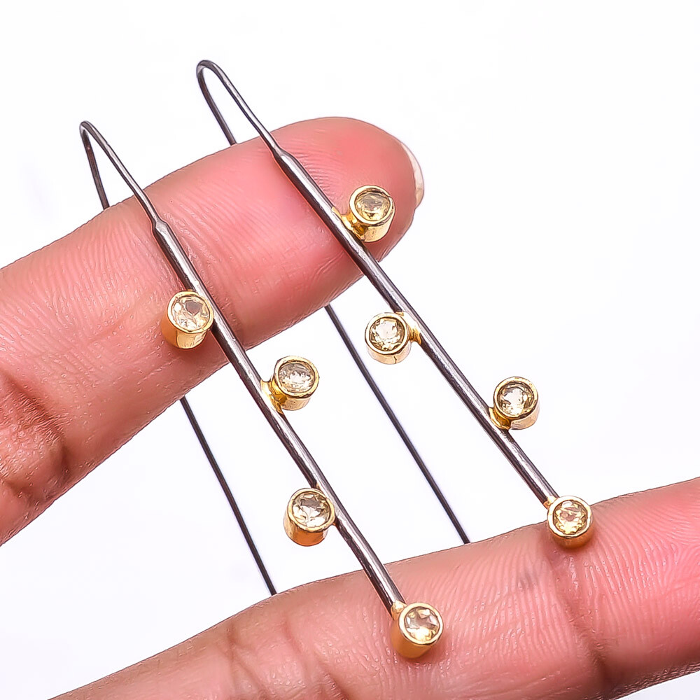 Citrine 925 Sterling Silver Black Gold Rhodium Plated Earrings 2.15