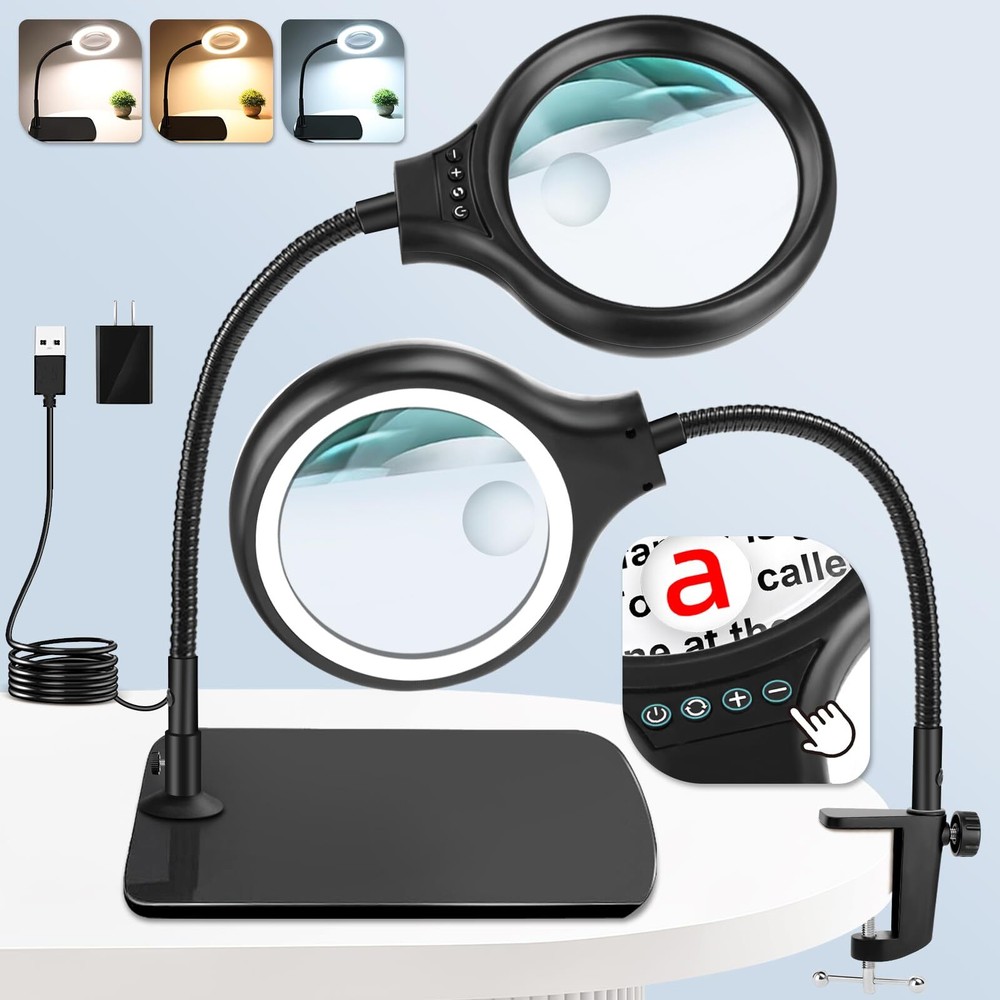 Large 20X 10X Magnifying Glass with 36 LEDs Light and Stand 2 in1 Magnifying ...