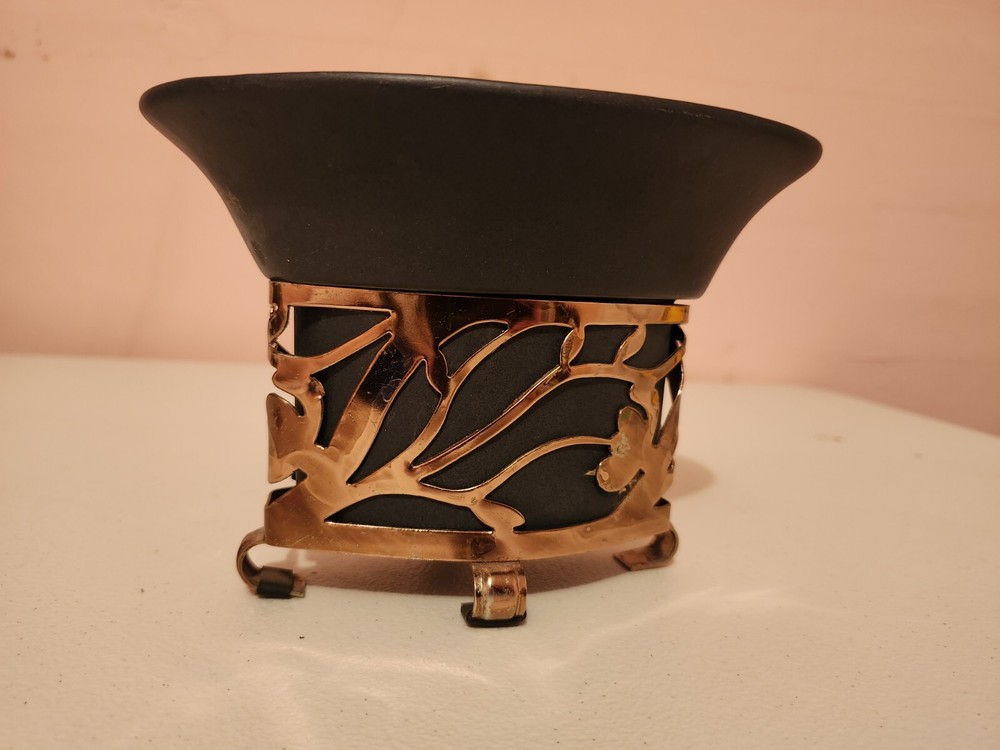 Vintage Black vase with metal floral holder