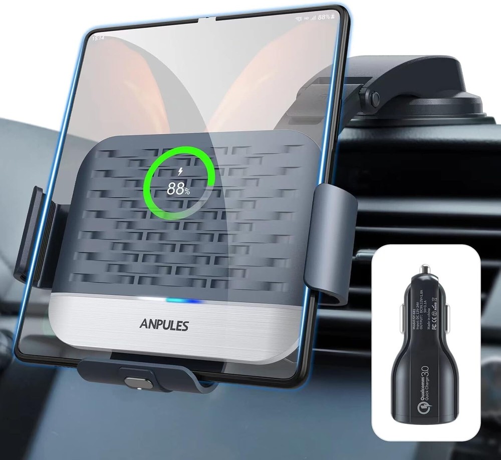 Wireless Car Charger for Galaxy Z Fold 4 & 3 with Dual Coil Fast Charging by ANPULES