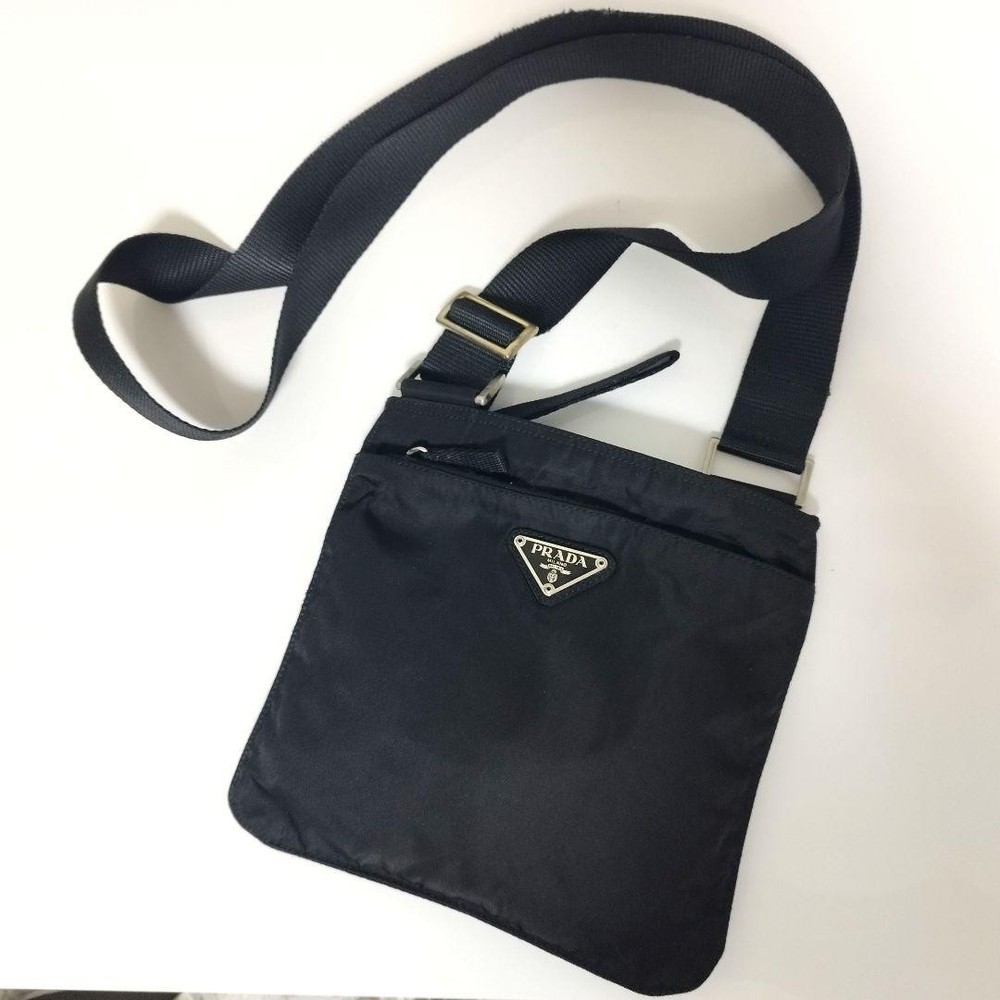 Prada Mini Nylon Shoulder Bag with Double Pocket Pochette