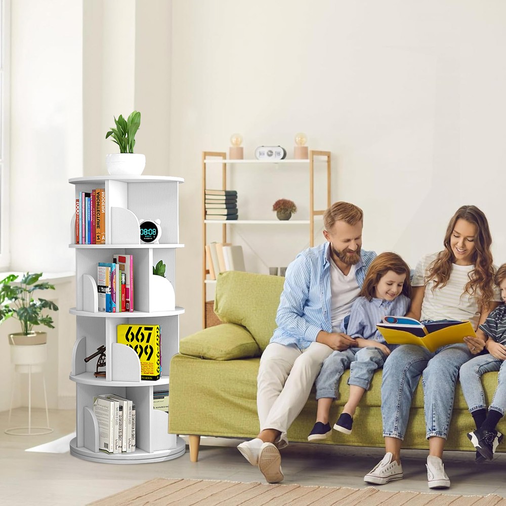 360° Rotating 4-Tier Stackable PVC Bookshelf Organizer