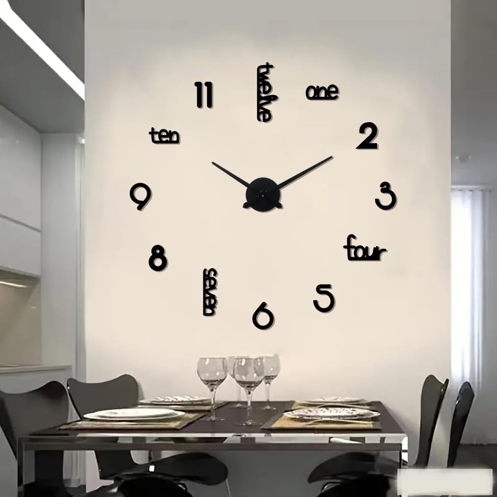 Large Art Deco Silent Wall Clock Acrylic Modern Decorative No Tick Large