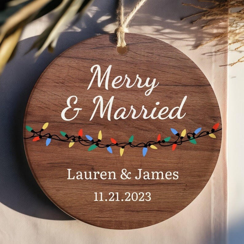 Merry and Married Ornament, Personalized Christmas Married Ornament, Custom W...