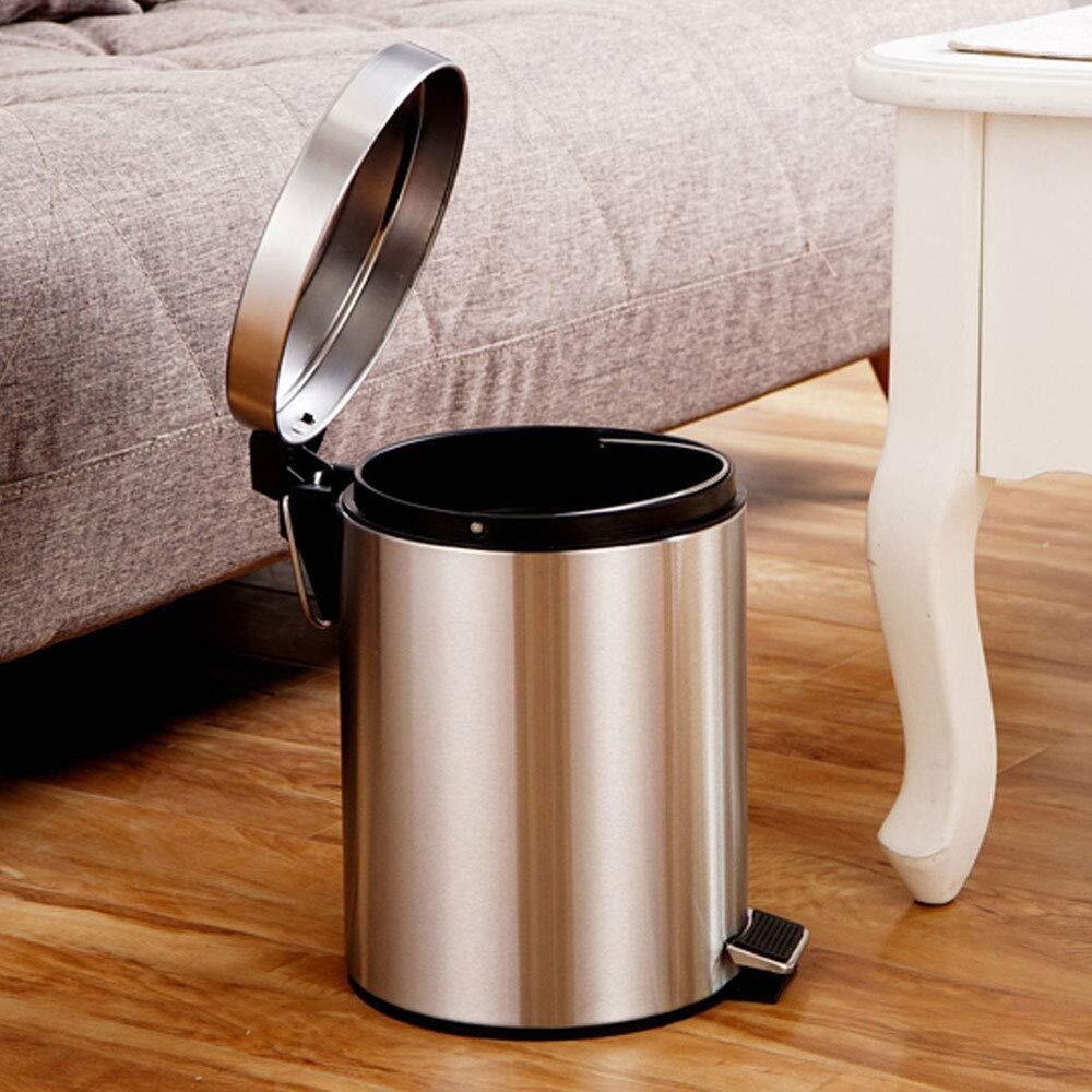 Trash Can - 3L Household Stainless Steel Step Pedal Trash Can - Dustbin Rubbi...