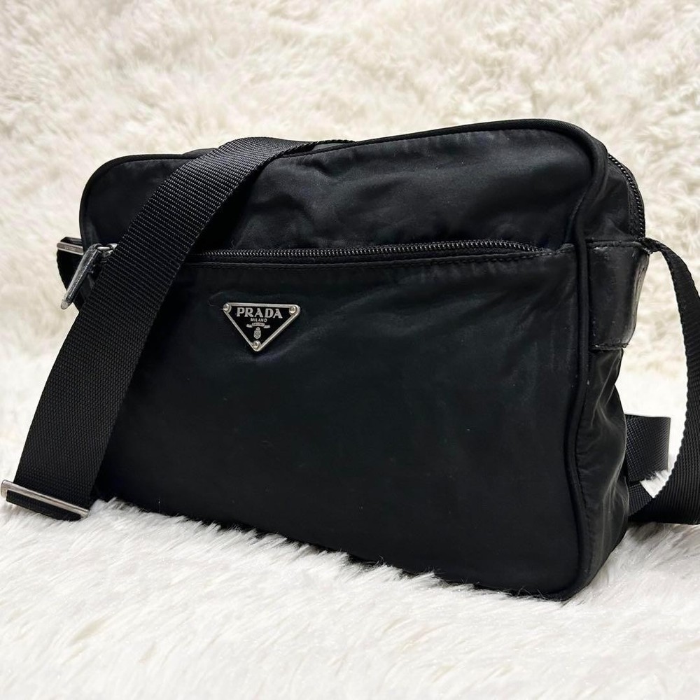 Prada Black Nylon Camera Bag with Leather Triangle Logo Japan Import