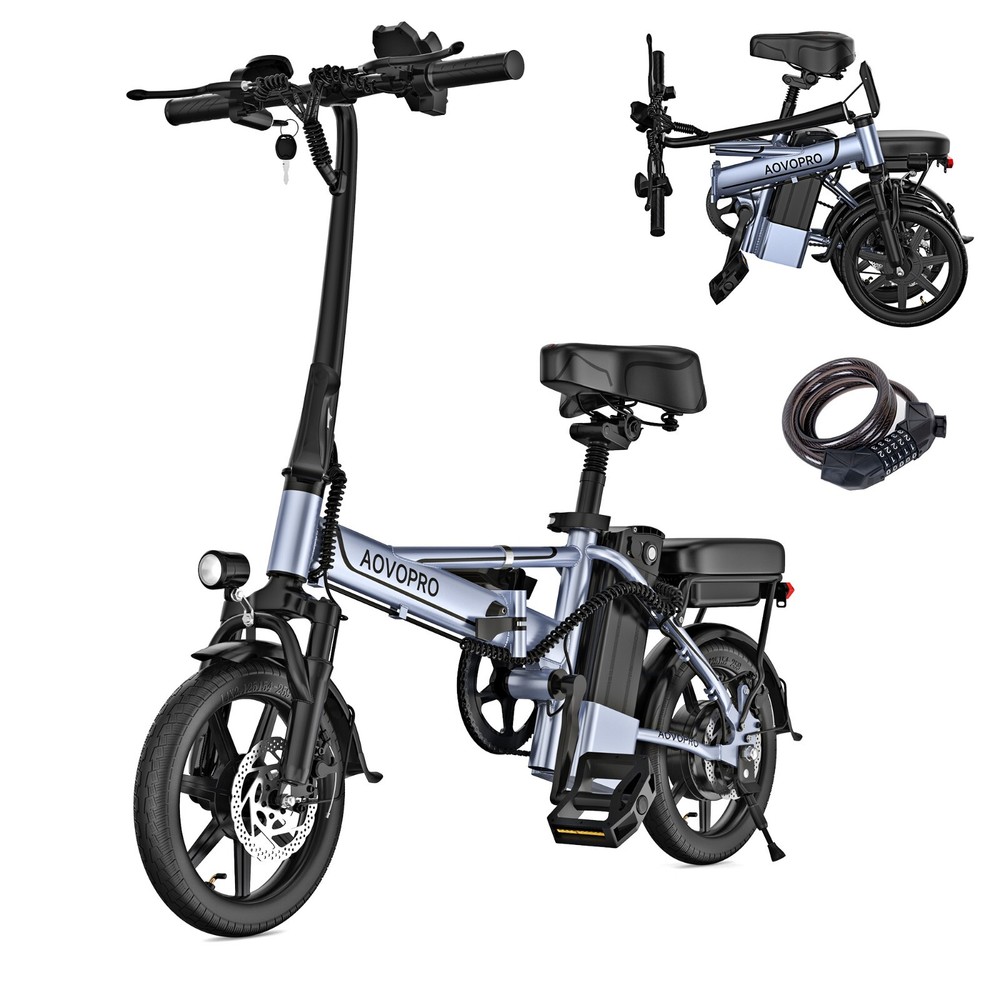 AOVOPRO 14INCH Lightweight Folding Electric Bike Ebike Bicycle Commuting 10.5ah