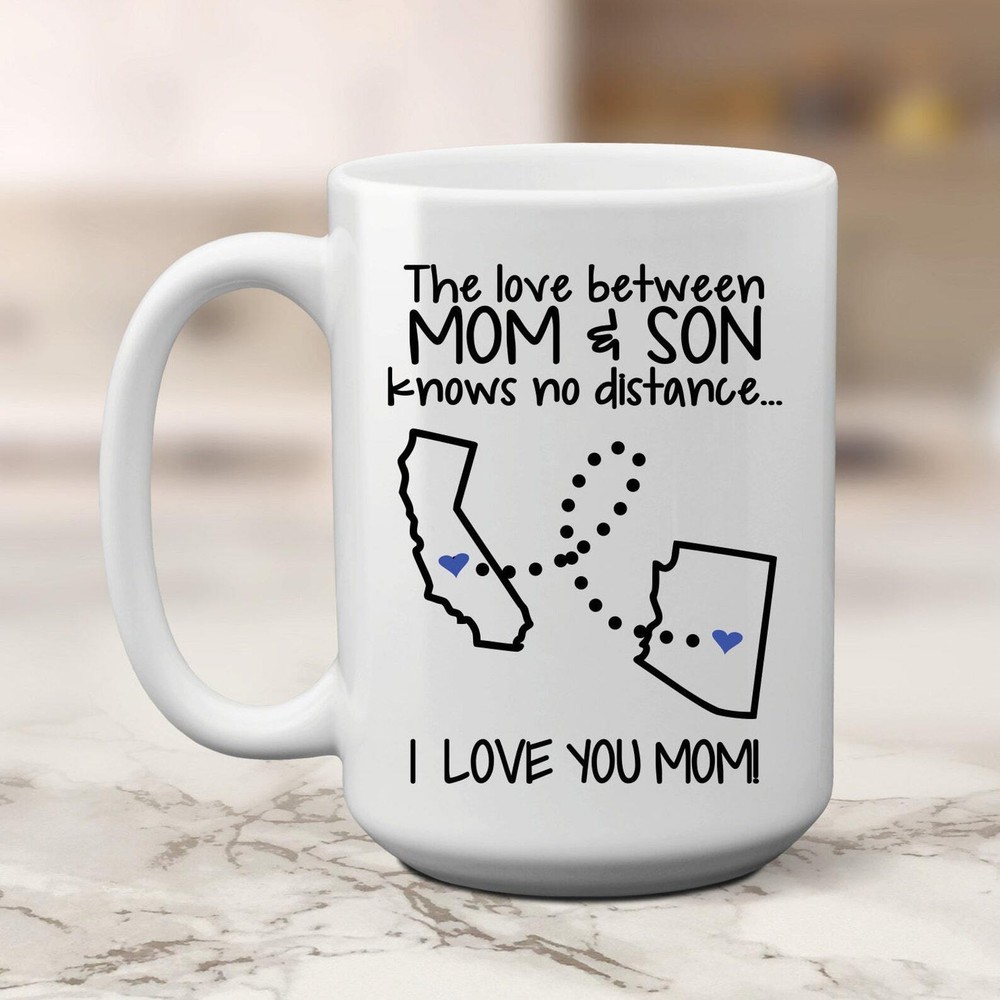 Mom Son Christmas Gift State To State Mug Coffee Mug The Love Between Mom And