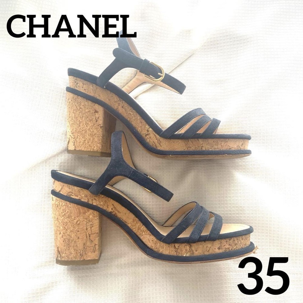 Chanel Mens US 4.0 Cork Sandals Navicoco Mark Preowned  