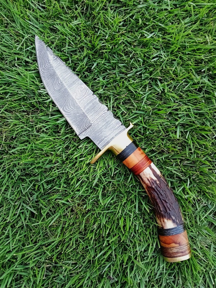 HANDMADE FORGED DAMASCUS KNIFE STAG HANDLE KNIFE BOWIE KNIFE  SKINNING SHEATH427