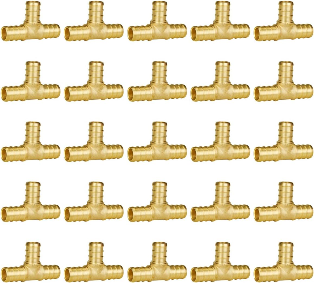 (25-Pack) 1/2 Inch Tee PEX Brass Crimp Fitting, Pex Tubing Fitting No