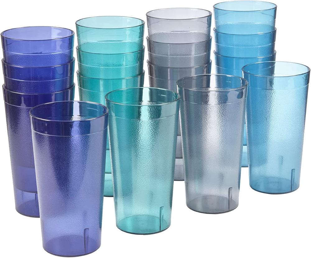 Cafe Plastic Reusable Tumblers (Set of 16) 20-Ounce Water Cups Coastal Colors |