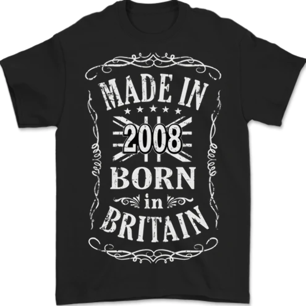 Born In Britain 15th Birthday Made 2008 Mens T-Shirt 100% Cotton