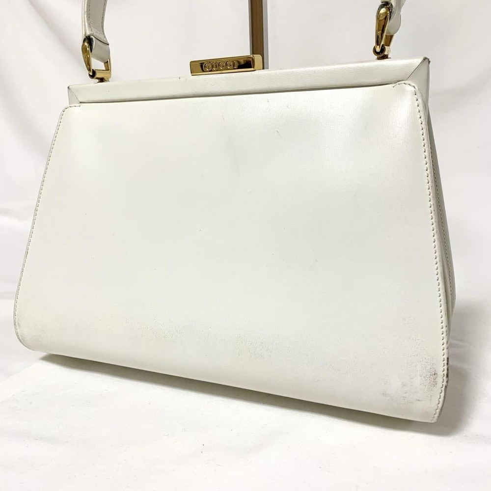 Vintage Gucci Leather Handbag in White with Gold Hardware