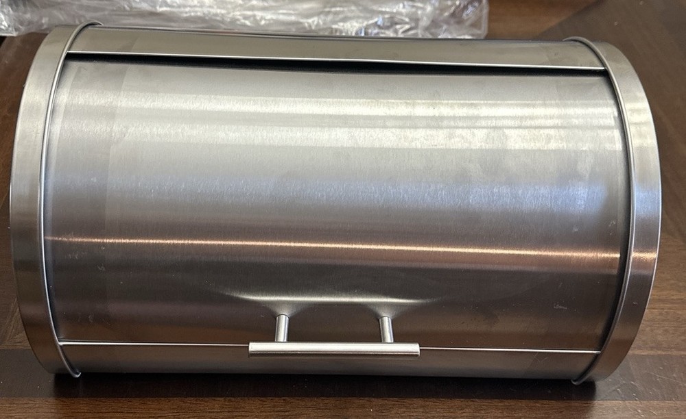 Steel Bread Box with Roll-Up Lid for Kitchen Countertop Storage  