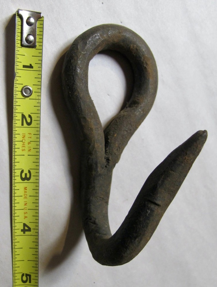 Antique Hand Forged Steel Hanging Loop Meat Hook